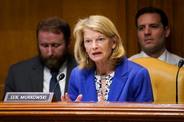 Sen. Lisa Murkowski (R-Alaska) speaks during a hearing to review the president’s fiscal year 2024 budget request for the National Guard and Reserve in Washington on June 1, 2023. (Madalina Vasiliu/The Epoch Times)
