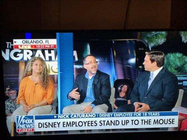 Nick Caturano (center) speaks out against Disney to Florida's Gov. Ron DeSantis on Fox News. (Courtesy of Nick Caturano)