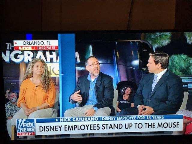 Nick Caturano (C) speaks out against Disney to Florida Gov. Ron DeSantis on Fox News (Courtesy of Nick Caturano)