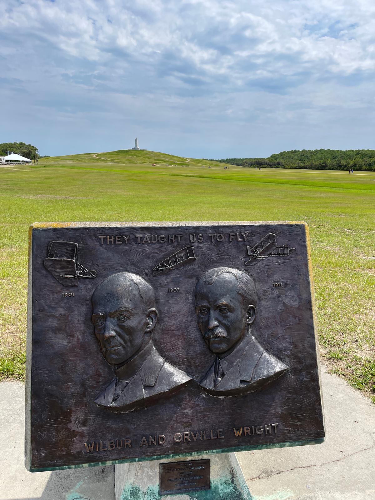 Wilbur and Orville Wright are credited with making the first successful flight, which took place from the sand dune in the background where the memorial now stands. (Lynn Topel)