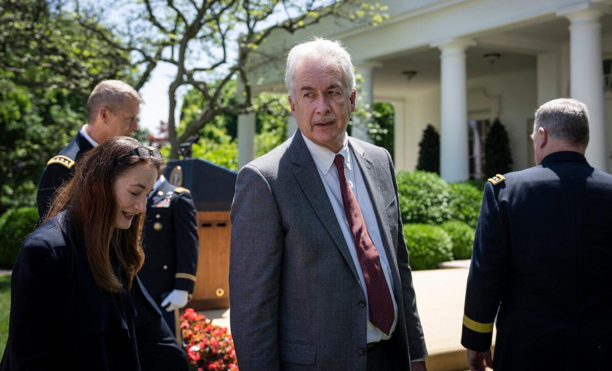 Director of National Intelligence Avril Haines, left, and CIA Director William Burns depart an event at the Rose Garden of the White House in Washington on May 25, 2023. (Drew Angerer/Getty Images)