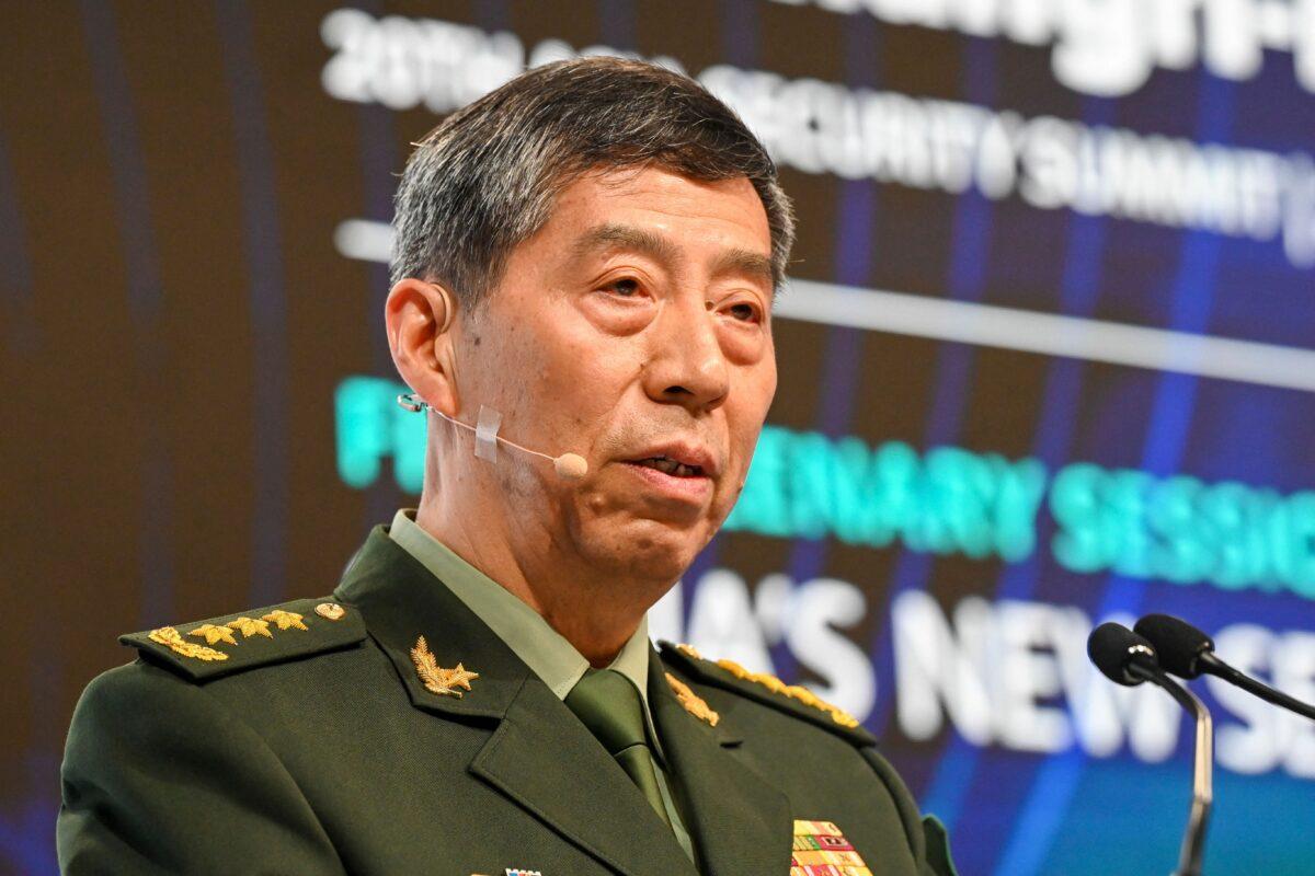 China's Minister of National Defence Li Shangfu delivers a speech during the 20th Shangri-La Dialogue summit in Singapore on June 4, 2023. (Roslan Rahman/AFP via Getty Images)