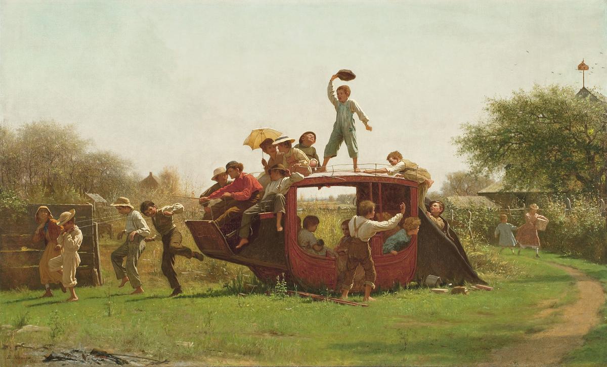 "The Old Stagecoach," 1871, by Eastman Johnson. Oil on canvas; 36 1/4 inches by 60 1/8 inches. Milwaukee Art Museum, Wisconsin. (Public Domain)