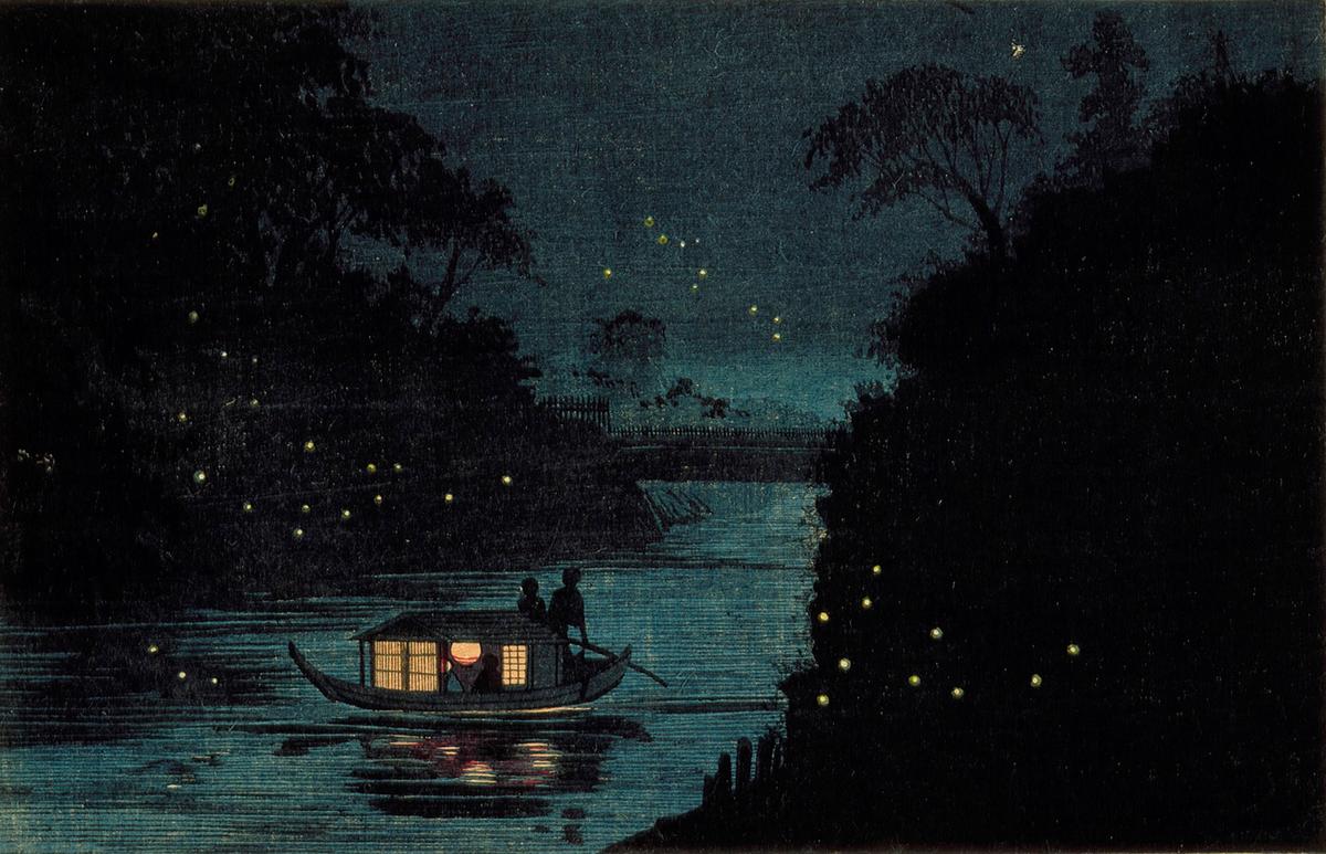 "Fireflies at Ochanomizu," circa 1880, by Kobayashi Kiyochika. Color woodblock print. Los Angeles County Museum of Art. (Public Domain)