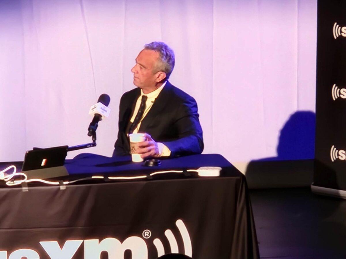 Robert F. Kennedy Jr. appeared with SiriusXM talk show host Michael Smerconish at a town hall in suburban Philadelphia, Pa., on June 5, 2023. (Jeff Louderback/The Epoch Times)