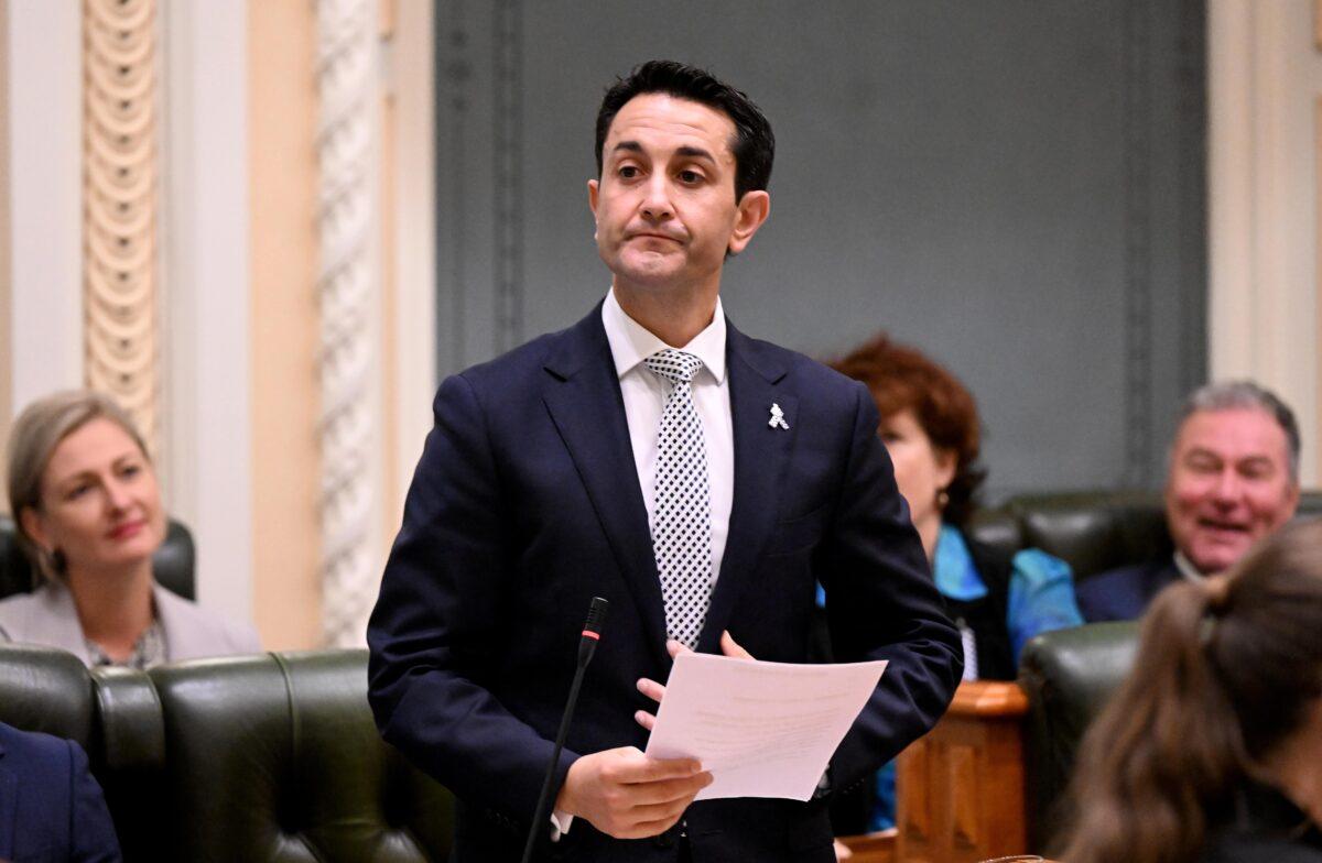 Queensland Opposition Leader David Crisafulli is seen during question time at Queensland Parliament House in Brisbane, Australia, on Feb. 23, 2023. (AAP Image/Darren England)