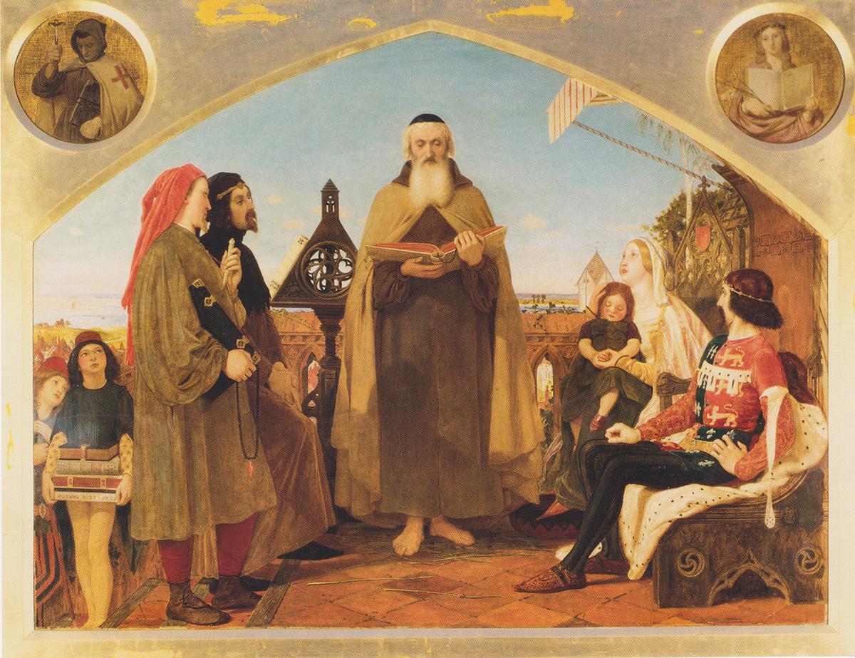 "John Wycliffe Reading His Translation of the Bible to John of Gaunt," 1847–1861, by Ford Madox Brown. Oil on canvas. Bradford Art Galleries and Museums, England. (Public Domain)