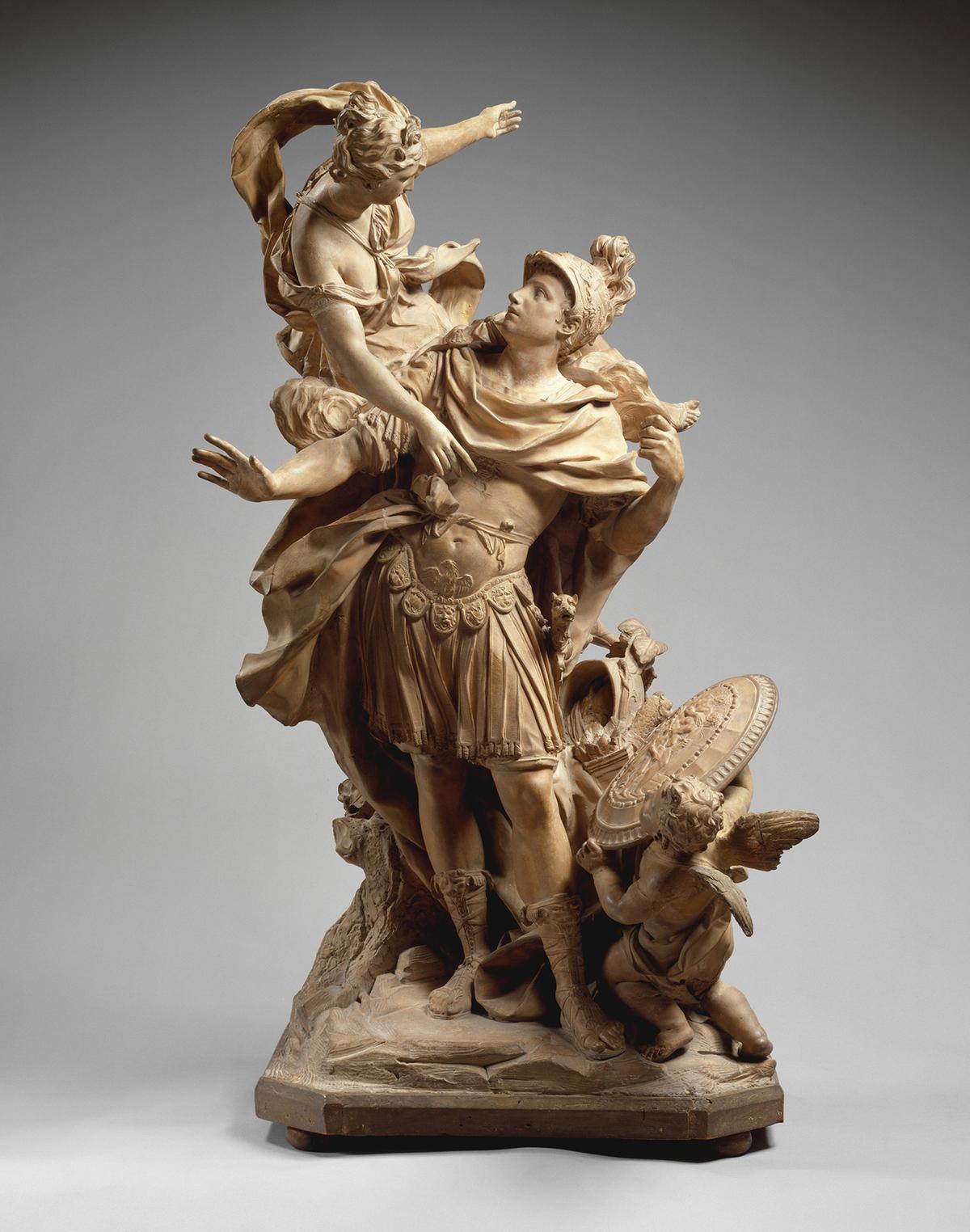 "Venus Giving Arms to Aeneas," 1704, by Jean Cornu. Terracotta and painted wood sculpture. The Metropolitan Museum of Art, New York. (Public Domain)