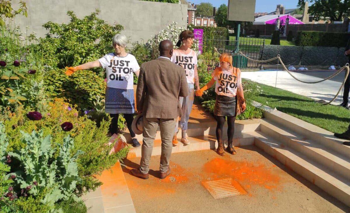 Just Stop Oil protesters at the Chelsea Flower Show were arrested on suspicion of criminal damage in London on May 25, 2023. (PA Photo/Just Stop Oil)