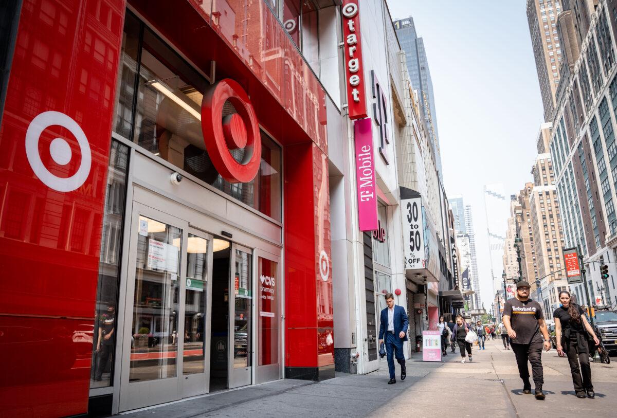 People walk past a Target store in New York City on June 6, 2023. (Samira Bouaou/The Epoch Times)