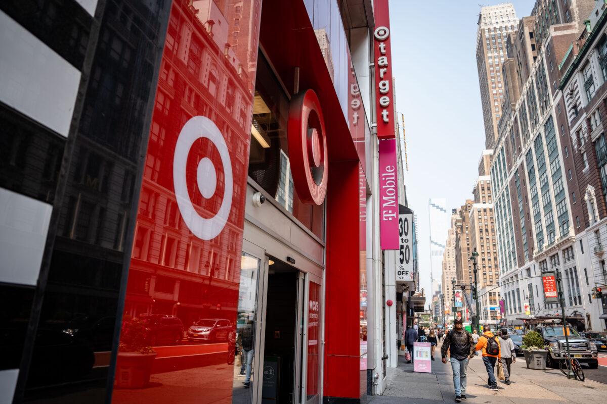People walk past a Target store in New York on June 6, 2023. (Samira Bouaou/The Epoch Times)