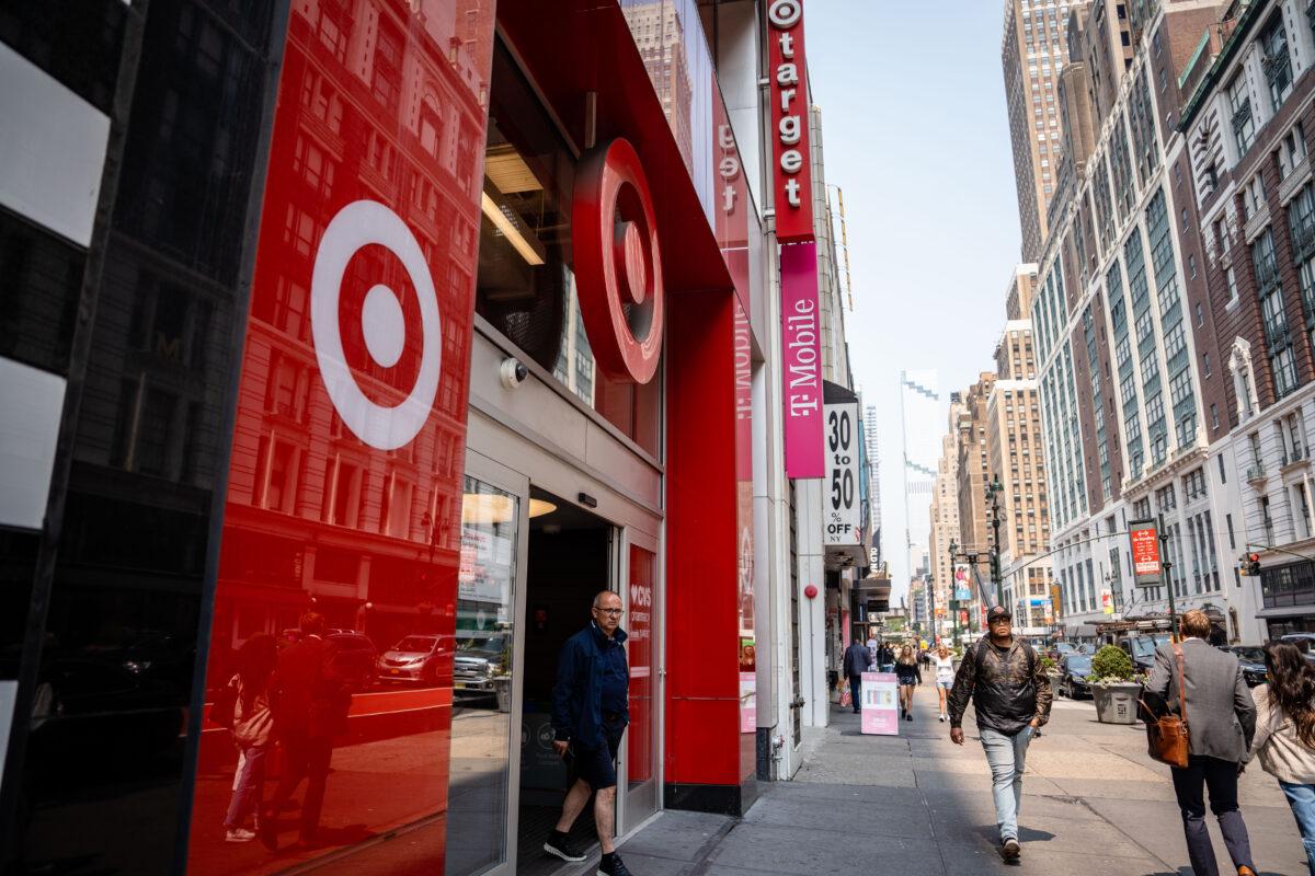 People walk past a Target store in New York City, on June 6, 2023. (Samira Bouaou/The Epoch Times)