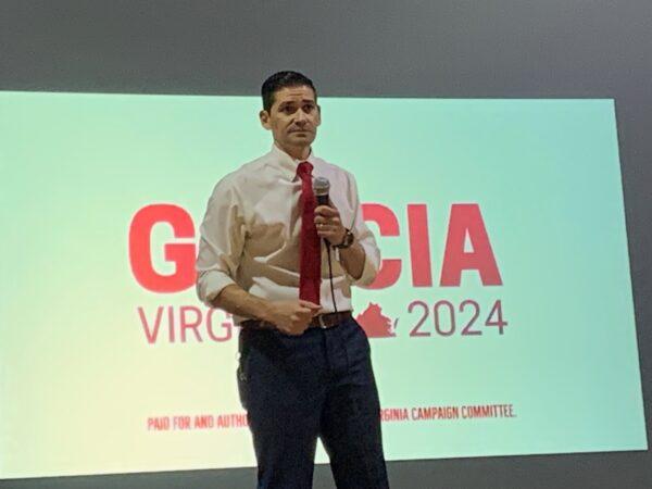 U.S. Senate candidate Eddie Garcia at the Loudoun County Republican Committee’s Summer Jamboree, in Purcellville Virginia, on June 2, 2023. (Masooma Haq/The Epoch Times)