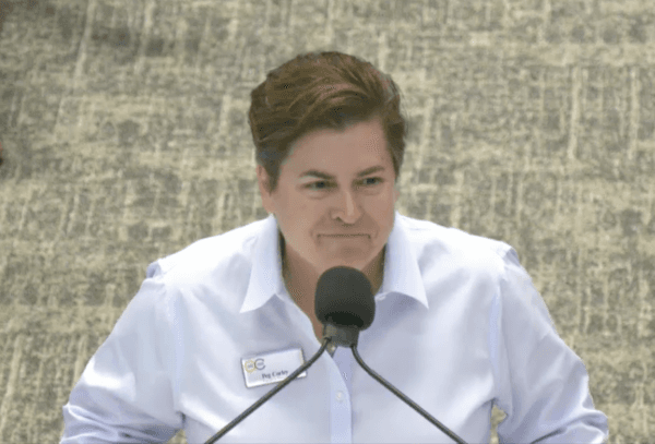 Peg Corley, executive director at the LGBTQ Center OC speaks during an Orange County Board of Supervisors meeting in Santa Ana, Calif., on June 6, 2023. (Screenshot via Orange County Board of Supervisors)