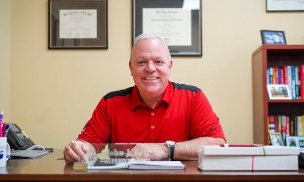 Port Jervis School District Superintendent John Bell at his office in Port Jervis, N.Y., on May 31, 2023. (Cara Ding/The Epoch Times)