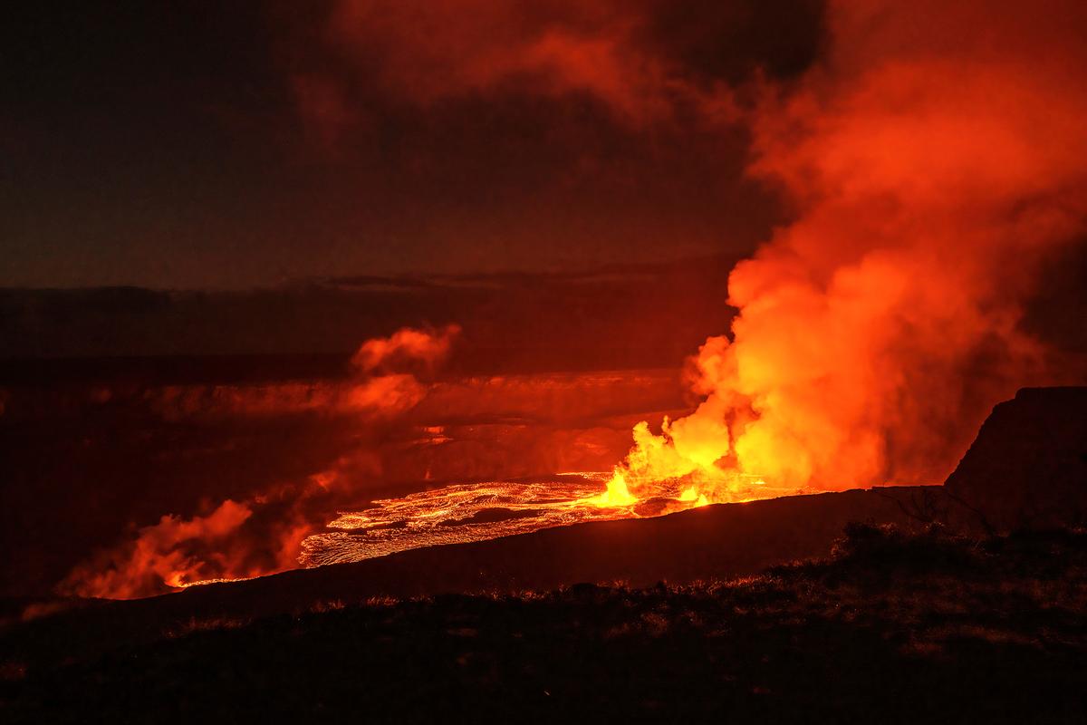 Lava spews from the Kilauea volcano in Hawaii on June 7, 2023. (Courtesy of Janice Wei/National Park Service via AP)