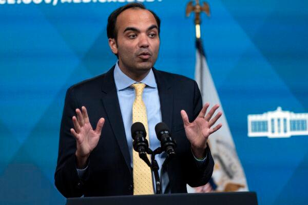 Consumer Financial Protection Bureau Director Rohit Chopra, speaks from the South Court Auditorium on the White House complex in Washington, April 11, 2022. (Jacquelyn Martin/AP Photo)