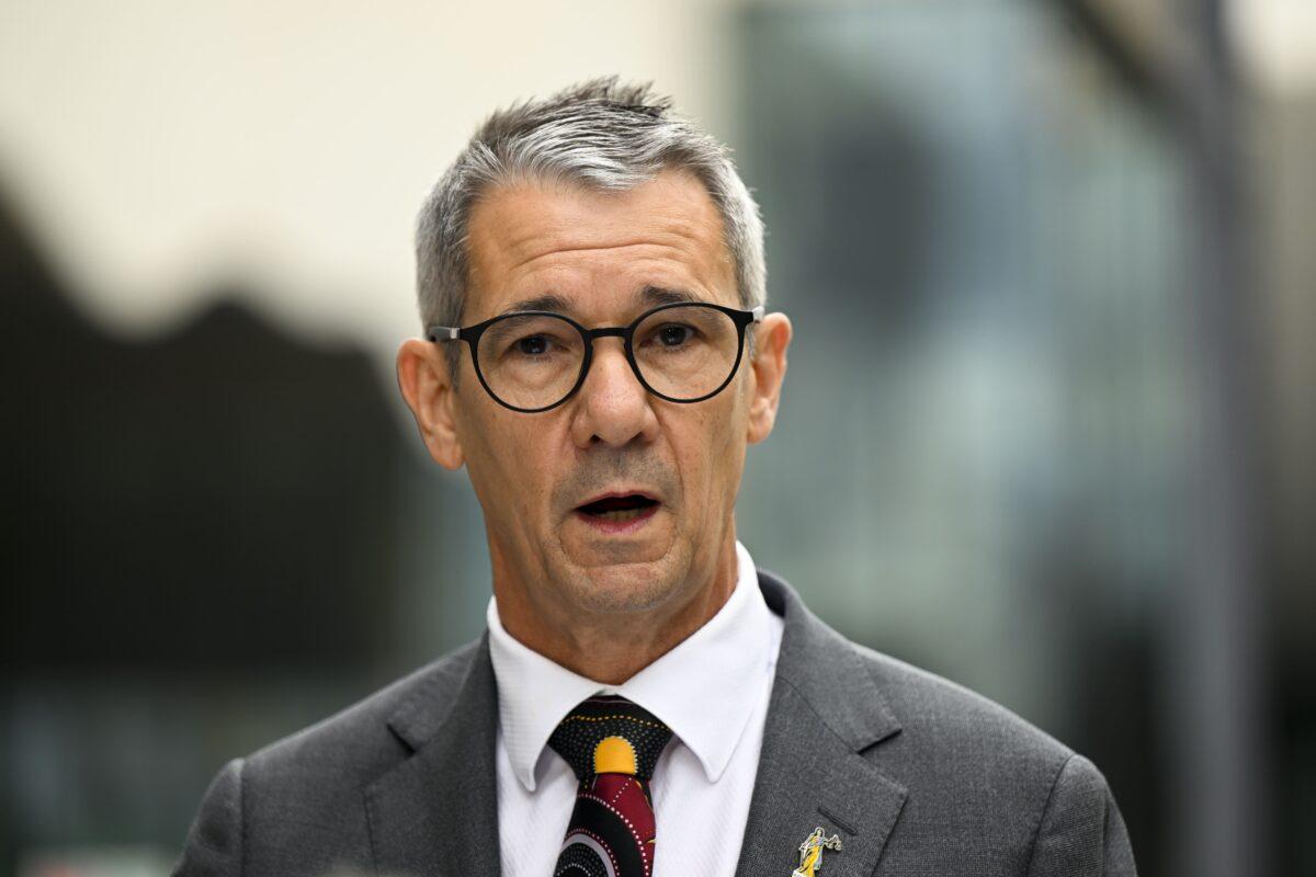 ACT Director of Public Prosecutions Shane Drumgold makes a statement to the media at the ACT Supreme Court in Canberra, Australia, on Dec. 2, 2022. (AAP Image/Lukas Coch)
