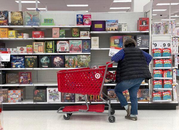 A Target customer looks at a display of board games while shopping at a Target store in San Francisco on Dec. 15, 2022. (Justin Sullivan/Getty Images)