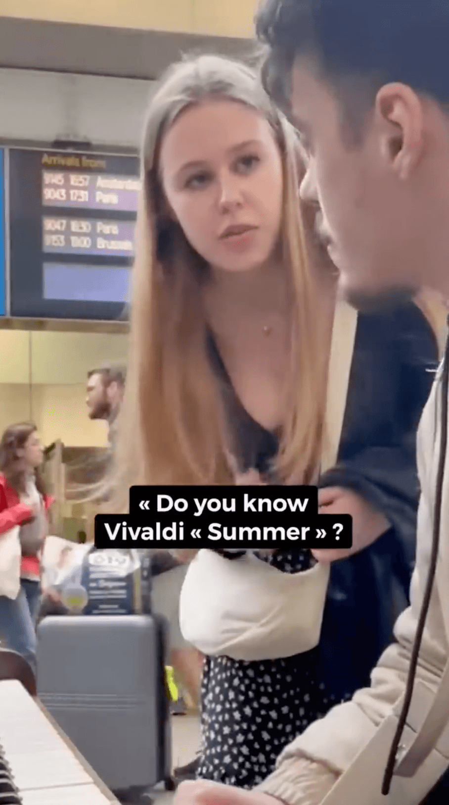 Ugne Liepa Zuklyte asks Aurélien Froissart if he can play Vivalidi's Summer. (Courtesy of Aurélien Froissart)
