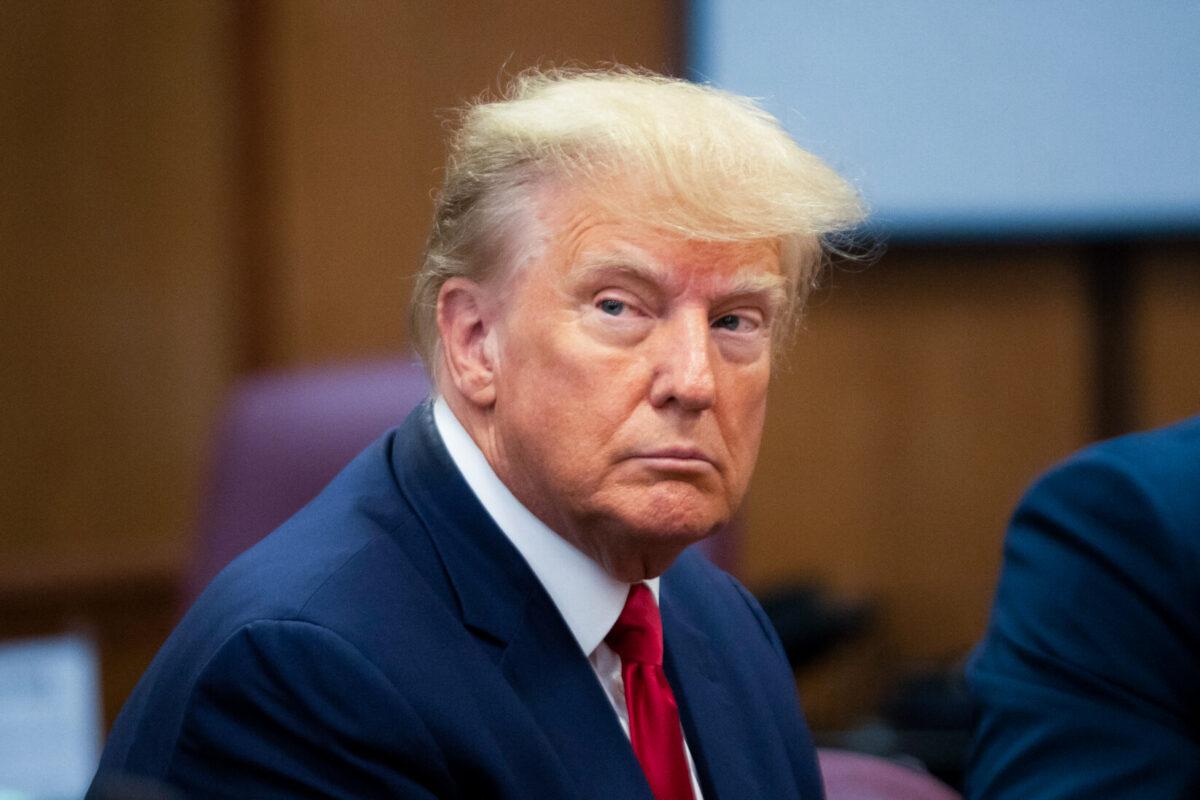 Former President Donald Trump appears in court at the Manhattan Criminal Court in New York on April 4, 2023. (Steven Hirsch/AFP via Getty Images)