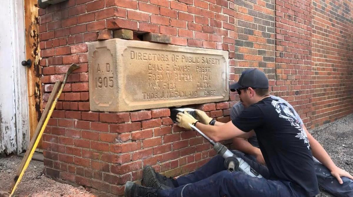 Firefighters stumble on a time capsule during their preservation efforts of the old Marion Ohio Fire Department Station One building. (Courtesy of City of Marion Ohio Fire Department)