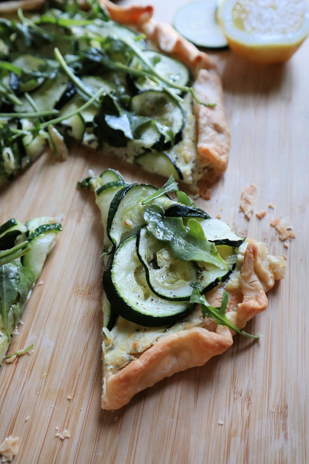 Topped with thin rounds of zucchini and creamy Boursin cheese, this summer tart takes just minutes to prepare. (Gretchen McKay/Pittsburgh Post-Gazette/TNS)