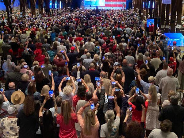 A capacity crowd of about 3,000 people greets former President Donald Trump at the Convention and Trade Center in Columbus, Ga., on June 10, 2023. (Janice Hisle/The Epoch Times)