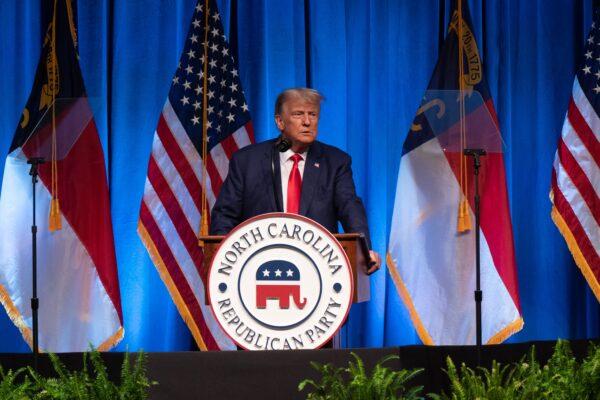 Former President and 2024 presidential candidate Donald Trump speaks at the North Carolina Republican Party Convention in Greensboro, N.C., on June 10, 2023. (Allison Joyce/AFP via Getty Images)