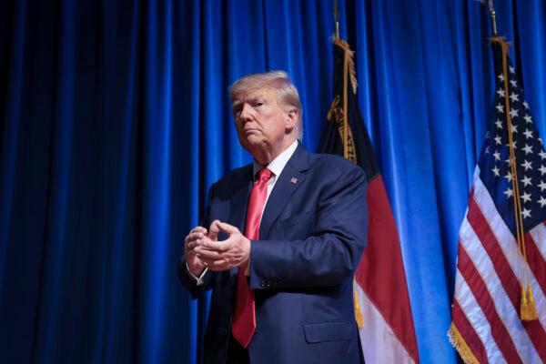 Republican presidential candidate and former U.S. President Donald Trump leaves the stage after delivering remarks the North Carolina Republican Party’s annual state convention in Greensboro, N.C., on June 10, 2023. (Win McNamee/Getty Images)