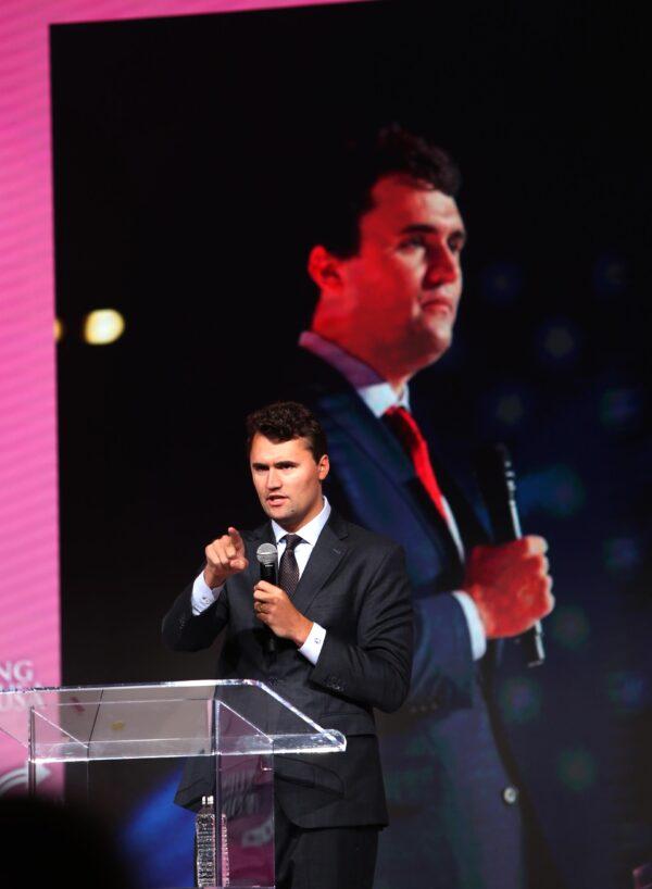 Charlie Kirk speaks at the Young Women’s Leadership Summit at the Gaylord Texan Resort and Convention Center in Grapevine, Texas on June 10, 2023. (Bobby Sanchez/The Epoch Times)