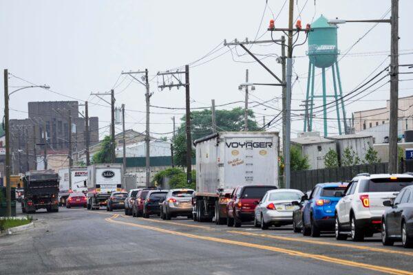 Traffic barely moves in a neighborhood near an elevated section of Interstate 95 that collapsed, in Philadelphia, Pa., on June 12, 2023. (Matt Rourke/AP Photo)