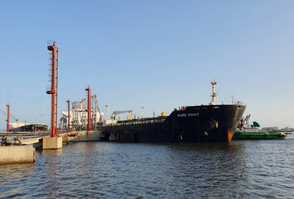 A view of the Russian oil cargo Pure Point carrying crude oil is anchored at the port in Karachi, Pakistan, on June 11, 2023. (Karachi Port Trust/Handout via Reuters)