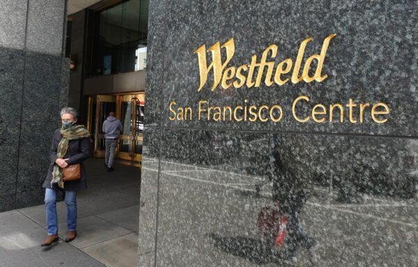 A shopper leaves the Westfield San Francisco Centre in San Francisco on April 13, 2022. (Justin Sullivan/Getty Images)