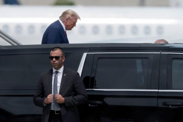 Republican presidential candidate former U.S. President Donald Trump arrives at the Miami International Airport in Miami, Fla., on June 12, 2023. (Win McNamee/Getty Images)
