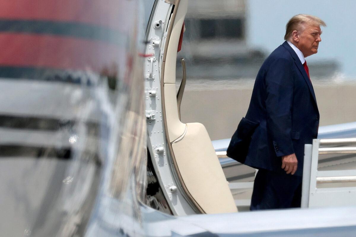 Republican presidential candidate former President Donald Trump arrives at the Miami International Airport in Miami, Florida, on June 12, 2023. (Win McNamee/Getty Images)