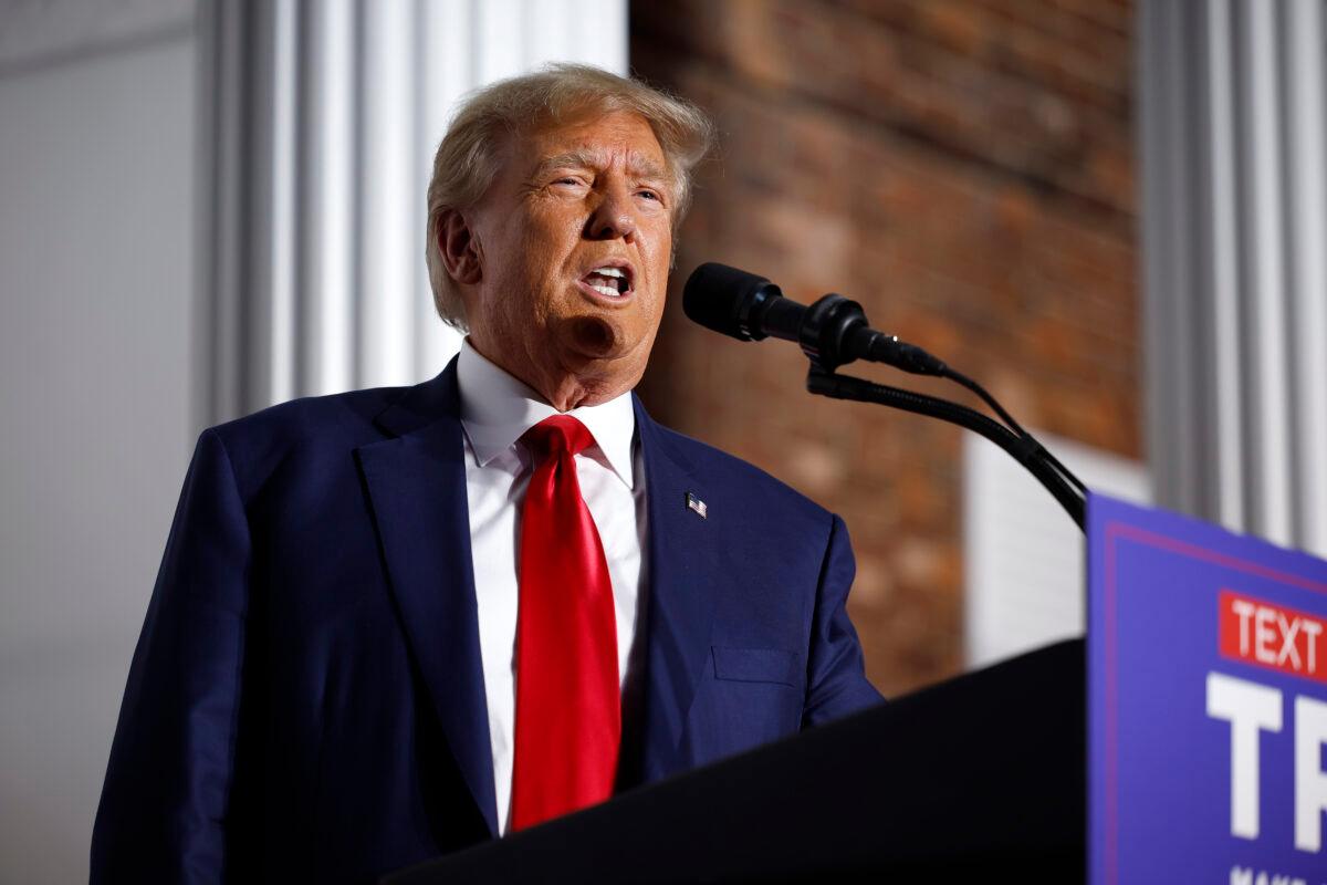 Former U.S. President Donald Trump speaks at the Trump National Golf Club in Bedminster, New Jersey, on June 13, 2023. (Chip Somodevilla/Getty Images)