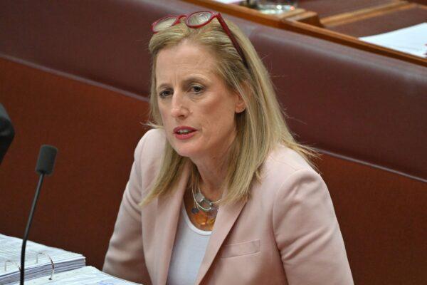 Minister for Finance Katy Gallagher during question time in the Senate chamber at Parliament House in Canberra, Australia, on June 14, 2023. (AAP Image/Mick Tsikas)