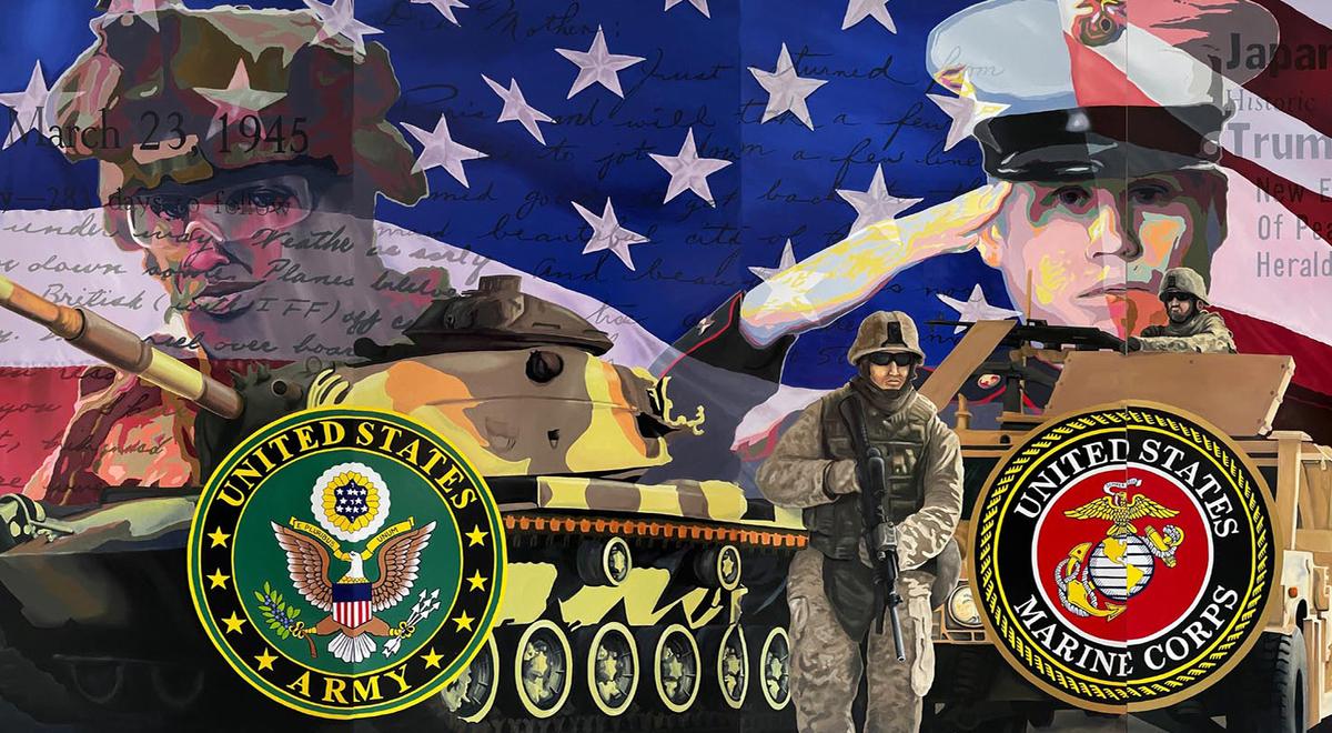 The U.S. Army and U.S. Marines are depicted in the now-finished patriotic painting. (Courtesy of <a href="https://www.daveschaefferart.com/">Dave Schaeffer</a>)