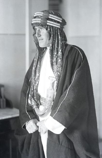 Thomas's first photo of Lawrence, taken in Jerusalem as they were introduced in the office of the Military Governor, Feb. 28, 1918. (Public Domain)