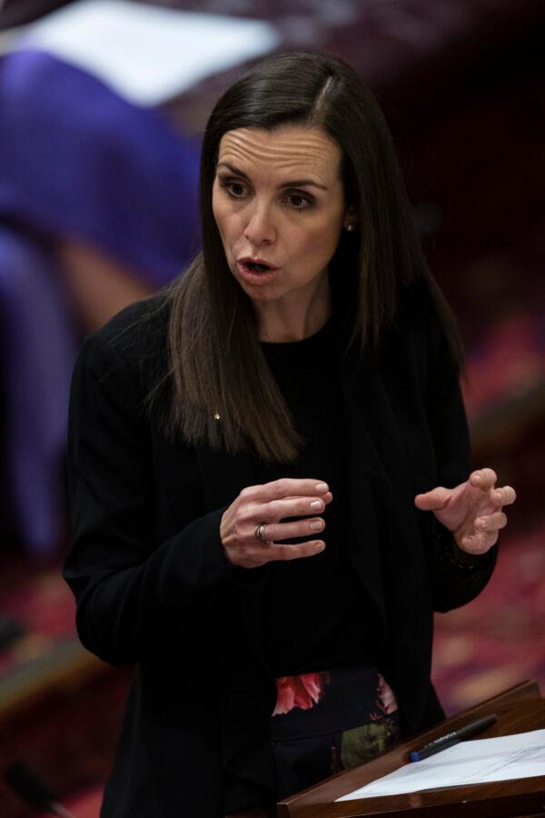 NSW Finance Minister Courtney Houssos speaks in the NSW Upper House in Sydney, Australia, on Sept. 24, 2019. (Brook Mitchell/Getty Images)