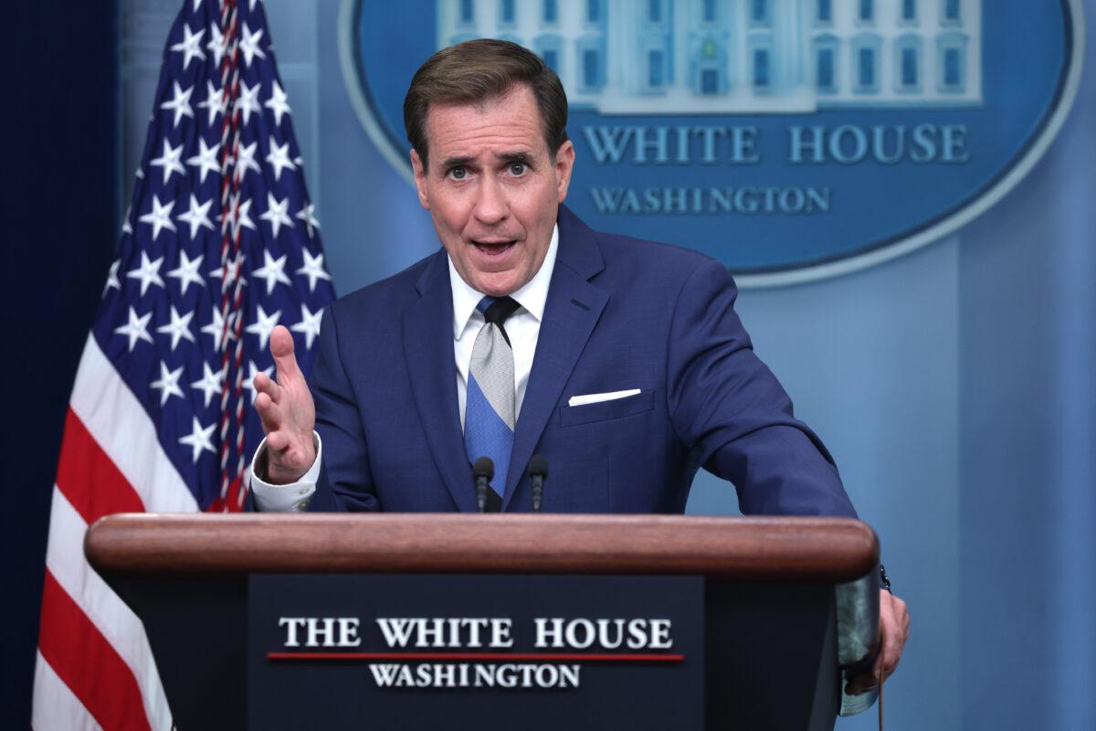The U.S. National Security Council Coordinator for Strategic Communications John Kirby speaks during a daily news briefing at the Brady Press Briefing Room of the White House in Washington, on June 12, 2023. (Alex Wong/Getty Images)