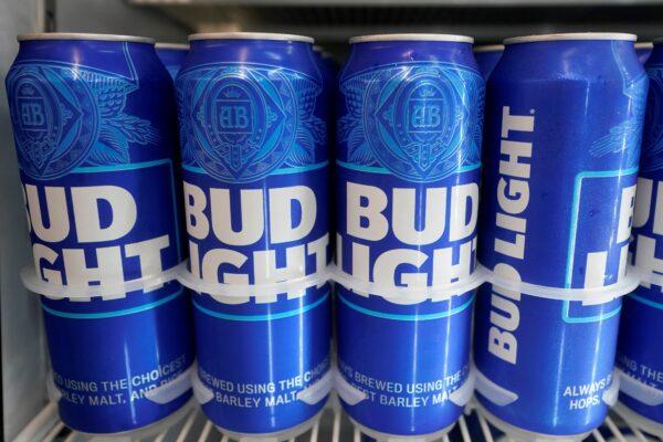Cans of Bud Light chill in a refrigerator in Oakland, Calif., on April 28, 2023. (Jeff Chiu/AP Photo)