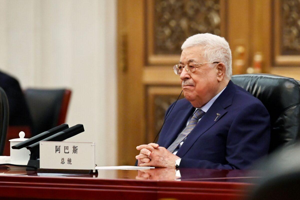 Palestinian leader Mahmud Abbas attends a meeting with Chinese Premier Li Qiang in Beijing on June 15, 2023. (Jade Gao/Pool Photo via AP)