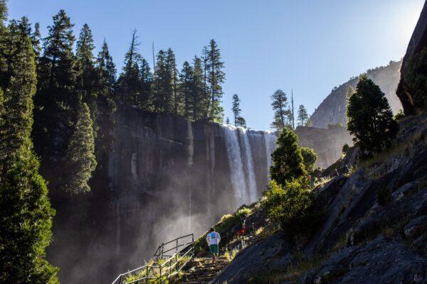 Visitors hike the Mist Trail toward Vernal Fall in Yosemite National Park, Calif., on July 3, 2020. (Apu Gomes/AFP via Getty Images)
