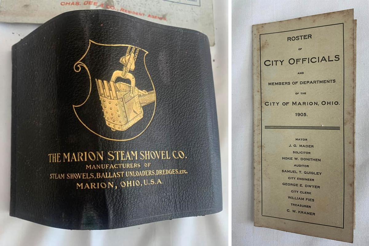 An old fire department equipment manual and roster were contained in the time capsule. (Courtesy of City of Marion Ohio Fire Department)