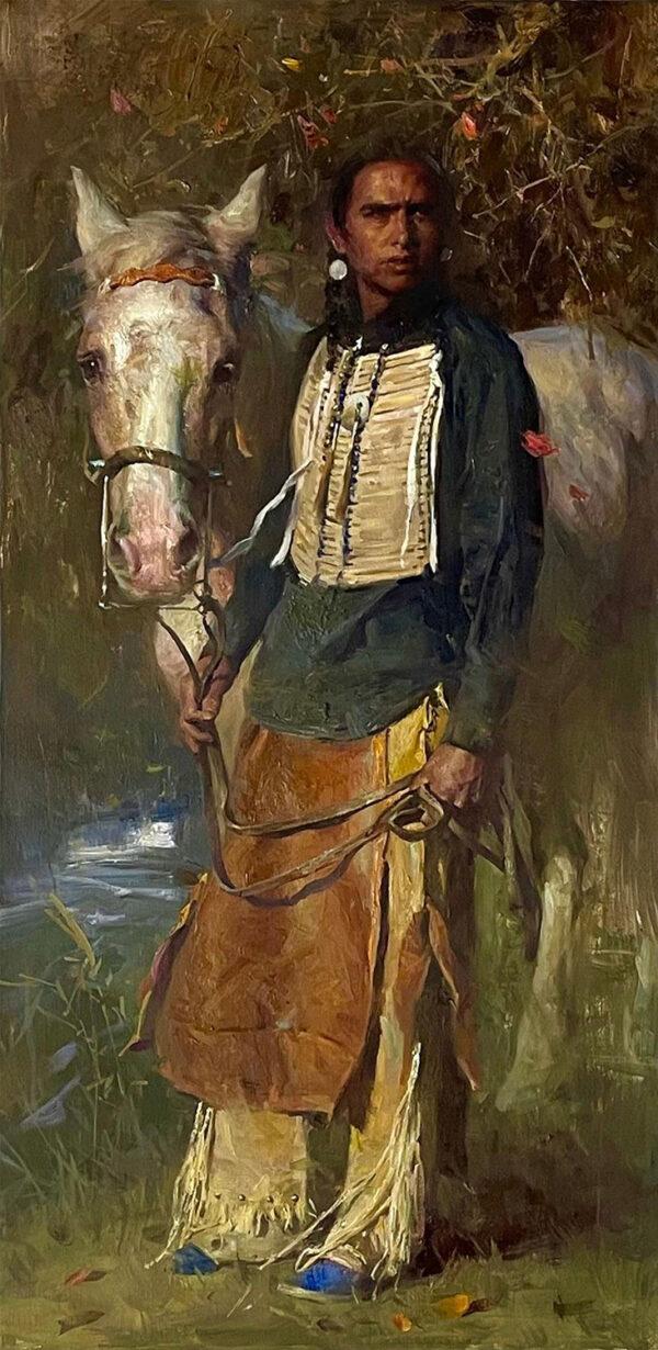 Robert Lougheed Memorial Award: “A Watchful Gaze” by Huihan Liu. Oil on linen; 30 inches by 15 inches. (Courtesy of the National Cowboy & Western Heritage Museum)