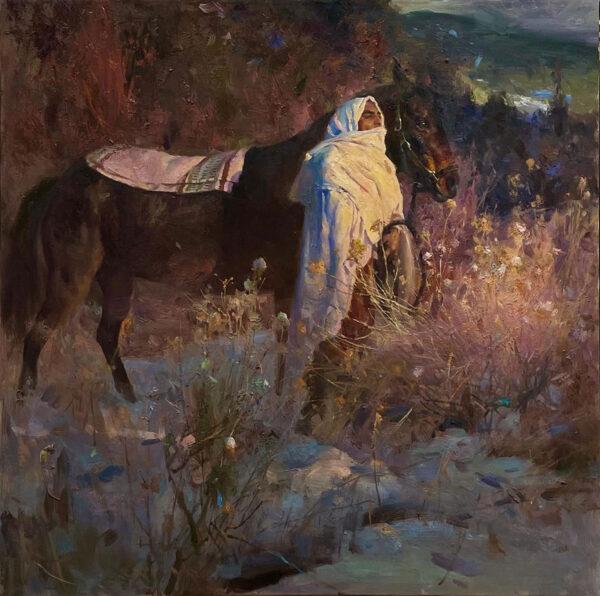 Robert Lougheed Memorial Award: “Heading to Ceremony” by Huihan Liu. Oil on linen; 30 inches by 30 inches. (Courtesy of the National Cowboy & Western Heritage Museum)