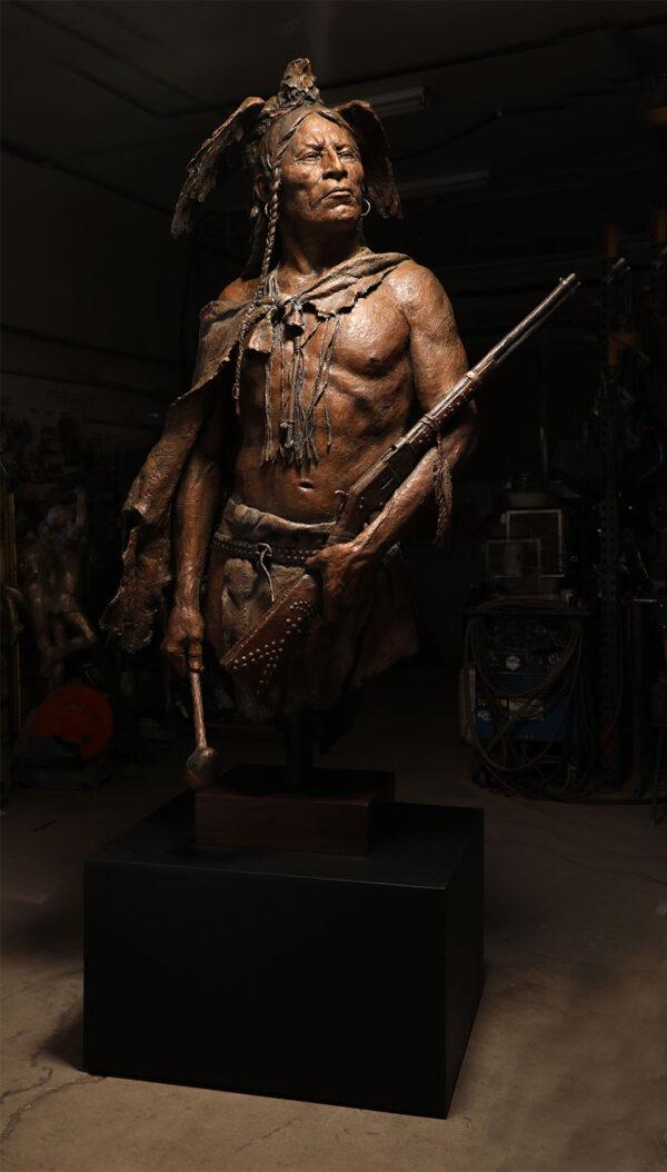 James Earle Fraser Sculpture Award and Jackie L. Coles Buyers’ Choice Award: “Warrior Spirit, Crazy Horse” by John Coleman. Bronze; 8 feet 3 inches by 52 inches by 30 inches. (Courtesy of the National Cowboy & Western Heritage Museum)