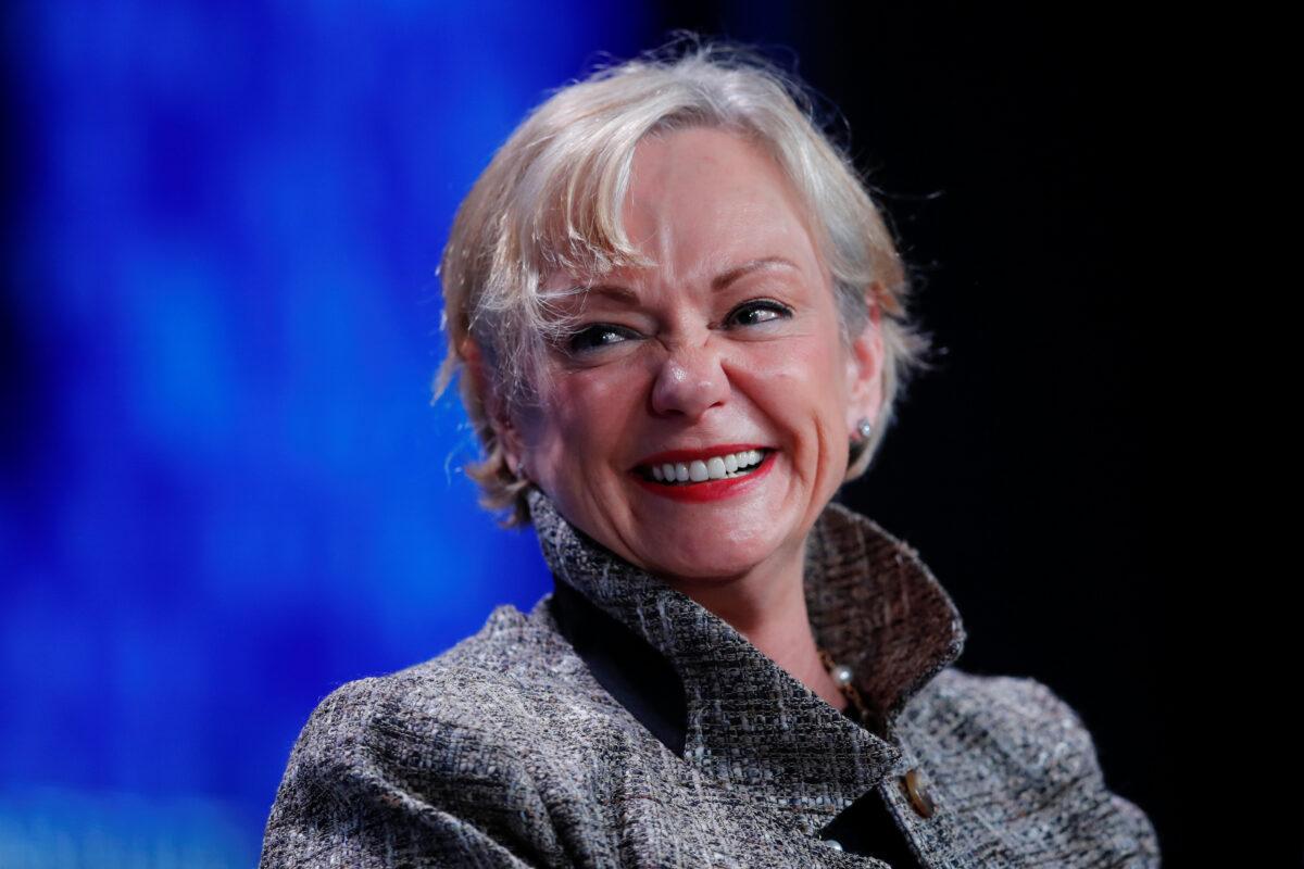 Senior Executive Vice President and Chief Financial Officer Christine McCarthy smiles as she speaks during the Milken Institute's 22nd annual Global Conference in Beverly Hills, Calif. on April 29, 2019. (Mike Blake/Reuters)